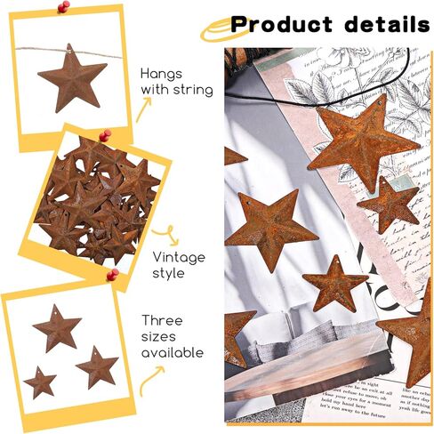 Alrhso 30 Pcs Metal Star for Crafts, Rusty Barn Stars 3D Star Ornaments Antique Rusty Metal Stars Decoration for Vintage Farmhouse Wall Decor Christmas Decoration (3 Sizes, 1", 1.5", 2") in Kuwait