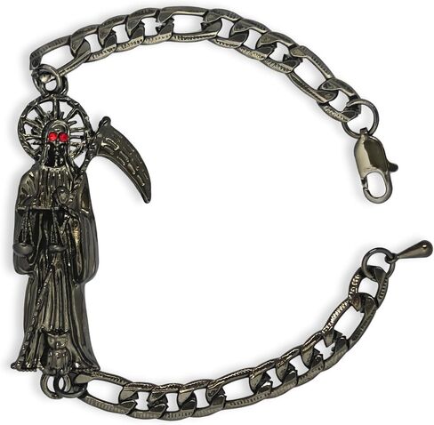 Santa Muerte Protection Bracelet - Mexican Spiritual Charm | Black/Silver | Día de los Muertos Gift for Men Boyfriend Husband Son in Kuwait