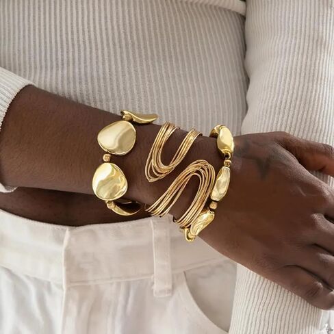 Chunky Gold Bracelet for Women Gold Chunky Cuff Bangles Bracelets for Women Trendy Non Tarnish Jewelry Gifts in Saudi Arabia