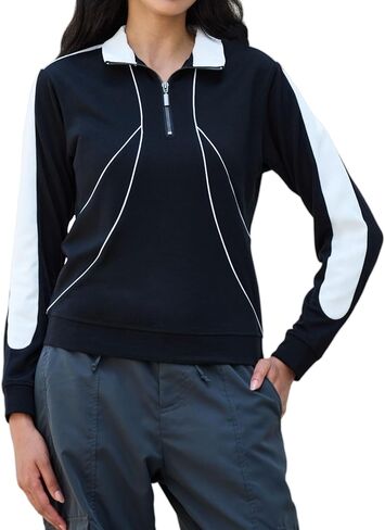 بلوفر صوف ميرينو بسحاب ربع للنساء لممارسة التمارين الرياضية، سويت شيرت ناعم ومريح بياقة حرارية للنساء in Kuwait