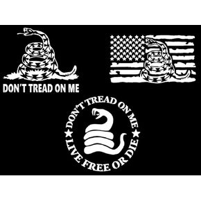 Don't Tread On Me Decals 3 Pack: Don't Tread On Me Gadsden Flag Snake, Flag with Rattlesnake, Don't Tread On Me Live Free Or Die Decal (Small ~3.5", Black)