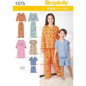 Simplicity 1575 Easy to Sew Girl's and Boy's Pajama Sewing Patterns, Sizes 3-6