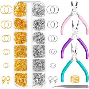 Jewelry Pliers and Jump Rings for Jewelry Making, Jewelry Repair Kit for Bracelet, Necklace, Needle Nose Pliers Round Nose Pliers Wire Cutters Chain Nose Pliers Repair Supplies