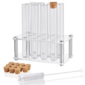 Science 12Pcs 20x150mm Glass Test Tubes with Cork Stoppers|1 Rack of Acrylic Material