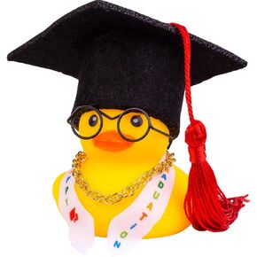 Graduation Duck Car Dashboard Decoration, Rubber Duck Car Ornament with Mini Graduation Hat Sash Necklace Glasses (2 Inch,H12)