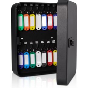 صندوق مفاتيح معدني آمن لخزانة المفاتيح من الفولاذ مع منظم مفاتيح مثبت على الحائط مع خطافات ومعرفات ملصقات المفاتيح في 10 ألوان متنوعة (أبيض، 48 قطعة) in Kuwait