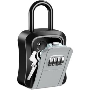 Key Lock Box for Outside, Wall Mount Key Safe Box, Waterproof Key Storage Box with 4 Digit Combination, Detachable Shackle, for Door Handle, Car, Gate