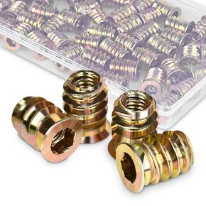 Premium Threaded Inserts for Wood, 60 Pieces 1/4"-20 Wood Inserts, Steel Threaded Inserts for Furniture (1/4"-20 x 15mm)