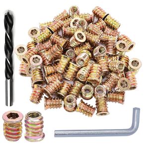 50pcs Threaded Inserts for Wood, Screw in Nut Fastener Connector, Steel Hex Drive Nut Inserts for Home Office Furniture (Silver, 1/4"-20 x20mm)