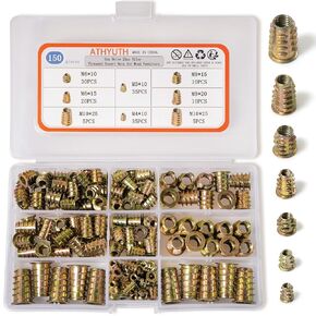 150 Pieces Zinc Alloy M4 M5 M6 M8 M10 Hex Socket Threaded Insert Nuts Set for Wood Furniture