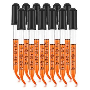 Pack of 12 Graduated 1ml, Glass Dropper with Black Suction Bulb, Medicine Eye Droppers 3" Bent Tip Calibrated for Essential Oils, Science Laboratory Medicine Art Liquid Plant Nutrients