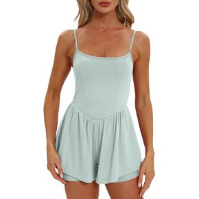 Beaully Women's Summer Sleeveless Rompers Spaghetti Strap Double Lined Jumpsuit Shorts Overalls