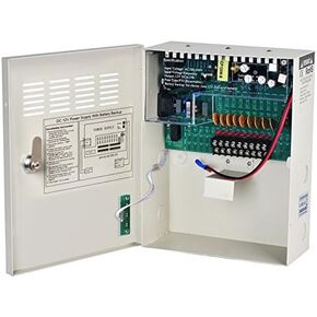9 Channel 9 Way 12V 5Amp DC Metal Boxed Cabinet Regulated Power Supply Unit with Backup Battery Link for Burglar Alarms CCTV Cameras PTZ Access Control