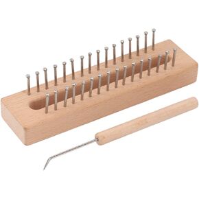 Knitting Loom 6.3 x 1.57 Inch Wooden Square Knitting Board with Crochet Hook and Stationary Pegs, DIY Craft Weaving Tool for Scarves Hats