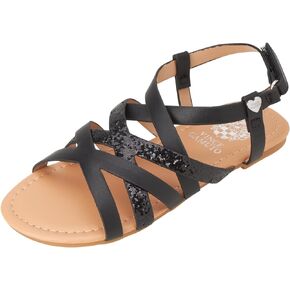 Vince Camuto Girls' Sandals - Strappy Sandal Flats with Glitter Accents - Open Toe Summer Dress Shoes (Toddler/Girls)
