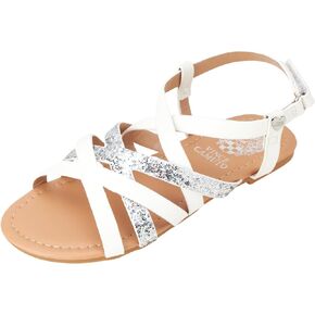صنادل Vince Camuto للفتيات - صندل مسطح بأشرطة مع لمسات لامعة - أحذية رسمية صيفية مفتوحة عند الأصابع (للأطفال الصغار/البنات)