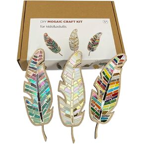 Craft Kits for Adults Porcelain Tile Mixed Colour Mosaic Dird Kit for Kids and Adults Creative DIY Colourful Home Decoration Painting Art Handmade Artwork Best Gift Kids Girls Crafts 3Pcs(DIY Leaf)