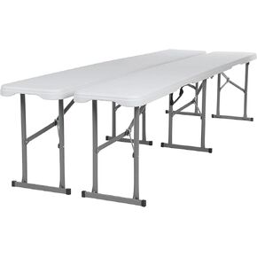 6-Foot Folding Bench White Plastic Folding Training Table, Stackable Indoor and Outdoor Folding Stool, Used for Wedding Backyard Activities, Conference Room Festivals (2-Pack)