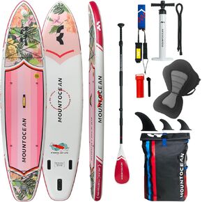 11'4'' Retro Pink Blue Inflatable SUP Board, Kayak Seat,Pet Friendly, for Youth & Adults,Premium Accessories,2 People/Family/Couples