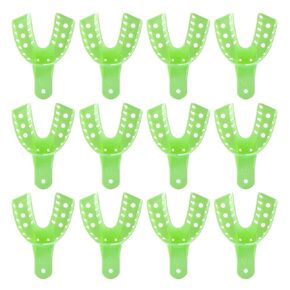 JMU Dental Impression Trays Medium Upper, 12pcs Autoclavable Perforated Impression Trays, Green