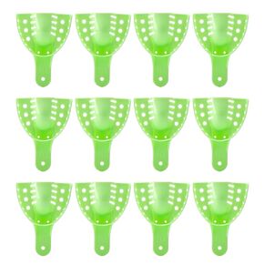 JMU Dental Impression Trays Medium Upper, 12pcs Autoclavable Perforated Impression Trays, Green