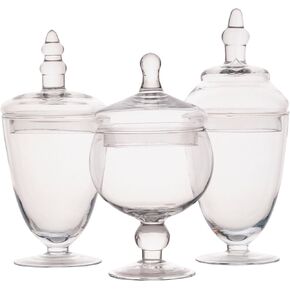 Glass Apothecary Jars, Set Of 3, Clear