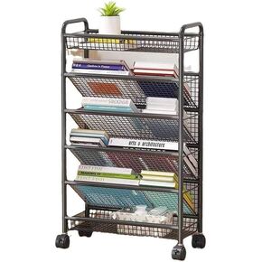 IBH 5-Tier Removable Small Bookcase with Wheels - Mobile Rolling Cart for Books and Storage - Ideal for Study, Office, Bedroom, Living Room, Home, and School - White