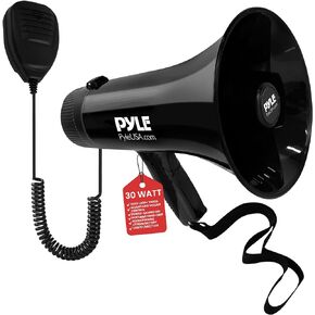Pyle Portable Megaphone Speaker PA Bullhorn - Built-in Siren, 30W Adjustable Vol Control & 1000 Yard Range, Excellent Loudspeaker for Any Outdoor Sports, Cheerleading Fans Coaches & Safety Drills
