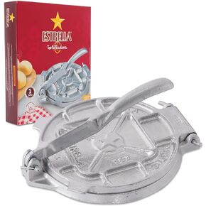 Estrella 7.5 inch Cast Iron Tortilla Press and Tostonera, Perfect for Mexican Food, Tortillas, Empanadas and Sopes, Silver Finish