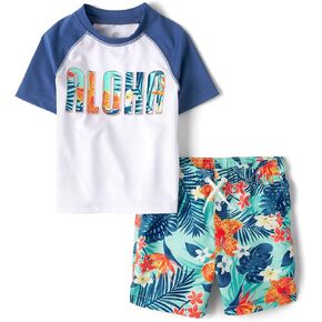 The Children's Place Boys' and Toddler Swim Trunk and Short Sleeve Rashguard 2-Piece Set