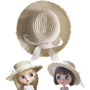 قبعات صغيرة من القش للحرف اليدوية، مناسبة للدمى والحرف اليدوية، قبعة لطيفة ورائعة من القش مع إكسسوارات تزيين بشريط من الدانتيل لمجموعة دميتك (اللون 1) in Kuwait