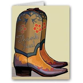Stonehouse Collection Thank You Western Cowboy Boot Note Card - 10 Boxed Cards & Envelopes
