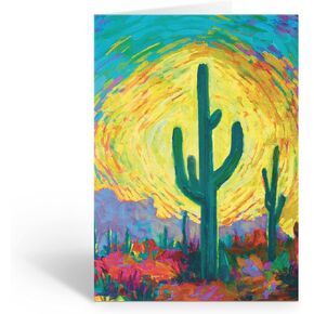 Stonehouse Collection Colorful Sagauro Note Card - Southwest Desert - Boxed Blank Note Card (Colorful Saguaro)