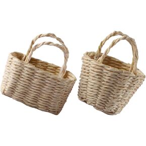 2Pcs Miniature Woven Bamboo Baskets for Dollhouse Decor Handheld Easter Basket Props for Crafts and Party Favors Stylish Decorative Storage
