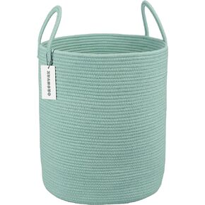 Cotton Rope Laundry Basket Hamper for Clothes Woven Storage Basket for Living Room Bedroom Boho Tall Rope Baskets for Blanket Toys Pillow Towels Baby Nursery Hamper Bin Large dark green