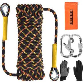 Outdoor Climbing Rope 8MM/12MM 6 Colors 1M(3.2ft)-70M(230ft), Static Rock Climbing Rope with 2 Steel Hooks, Rappelling Rope for Outdoor, Hiking Safety Escape Rope, Rescue Parachute (Black, 8mm-1m)