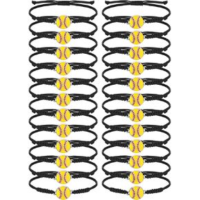 Rtteri 24 Pieces Softball Bracelets Adjustable Softball Charm Bracelet Softball Cord Braided Rope Bracelet with Charm Softball Gifts for Girl Teens Most Sport Team Players