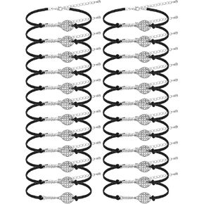 24 Pcs Tennis Bracelet Tennis Gifts for Women Adjustable Braided Wax Rope Tennis Racket Charm Bracelet for Women Men Teams Players Birthday Friendship Jewelry Gift
