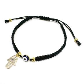 Handmade Lucky Protection Black String Bracelet Evil Eye Hamsa Hand Pendant