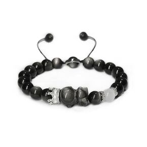 Natural Black Obsidian Bracelet for Women Men, Good Luck Bracelet for Women Men, 8 mm Bead Bracelet Handmade Jewelry, Cute Bear Bracelet, Adjustable Size Protection Bracelet