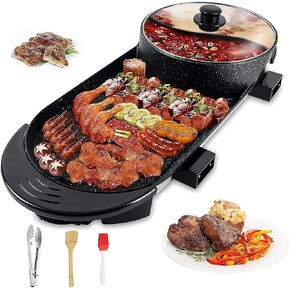 وعاء شواء كهربائي 2 في 1، شواية متعددة الوظائف بدون دخان، شواية تيبانياكي داخلية / وعاء شابو مع مقسم منفصل مزدوج لدرجة الحرارة، سعة شواء غير لاصقة من أجل 2-12 شخصًا، 110 فولت (أسود 3.0) in Kuwait
