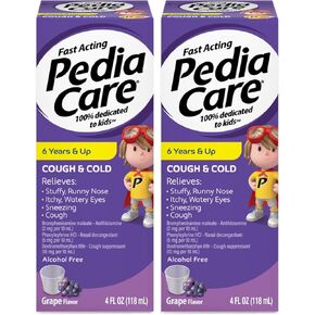Fast Acting Children's Multi-Symptom Cough & Cold Liquid Medicine for Cough, Sneezing, Stuffy & Runny Nose, Itchy Watery Eyes, Alcohol-Free, Ages 6+ Grape Flavor, 4 fl oz (2 Pack)