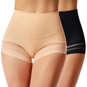 Shapewear Tummy Control Underwear for Women Seamless Shaping High Waisted Panties Slimming Stripe Lace Panty 2 Pack