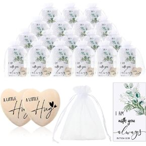 30 Sets Wooden Heart Pocket Hug Token with Hug Card Organza Bag Long Distance Back to School Relationship Gift Birthday Love Pocket Reminder Keepsake Pocket Heart Charm for Family Friend Colleagues