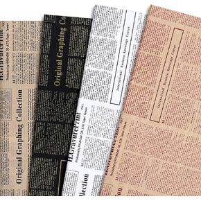 Whaline 90 Sheet Vintage Newspaper Tissue Paper Set Old Newsprint Gift Wrapping Paper 4 Designs Retro Kraft Magazine Art Craft Tissue for Wedding Birthday Party Decor, 13.7 x 19.6 Inch