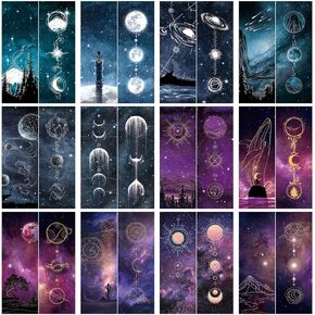 36 Pieces Space Theme Bookmarks, Double-Sided Cool Space Moon Roaming and Stary Night Bookmark || Bulk Bookmarks for Space Party Favors, Unique Book Mark for Book Lovers/Kids/Boys/Girls/Adults