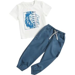 Floerns Boy's 2 Piece Outfit Short Sleeve Tee Shirt Drawstring Waist Pants Set