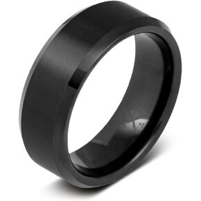 Manly Bands | The Baller | Black Mens Wedding Band | Ring Sizes 5-17 | 8mm Width | Mens Tungsten Wedding Band | Unique Mens Wedding Ring | Black Ring for Men | Mens Comfort Fit Wedding Band