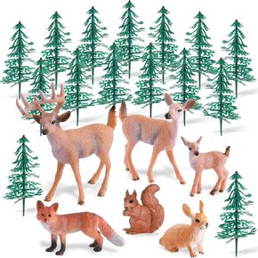 21 Pcs Tree Deer Figures Forest Animals Figures Woodland Creatures Figures Miniature Toys Tree Deer Cake Toppers Decorations for Birthday Party Baby Shower Christmas Party