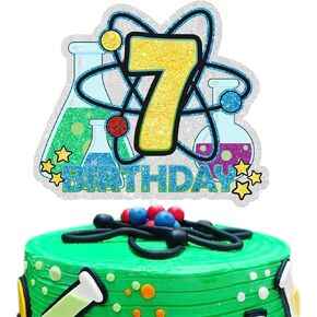 Science Happy 7th Birthday Cake Topper Chemistry Theme Cake Decorations Boys Girls Birthday Party Decor Supplies